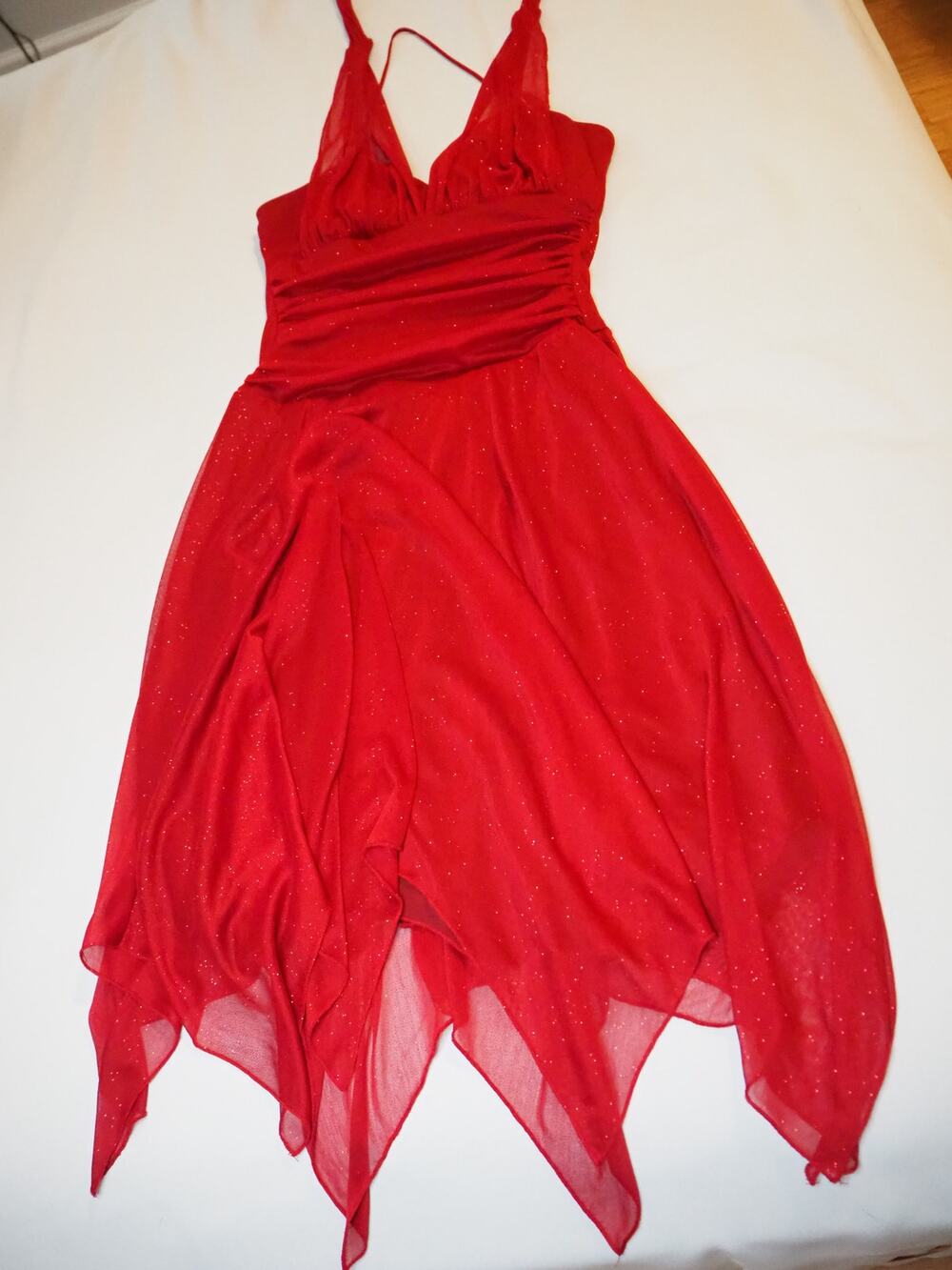 Speechless Red Glitter Handkerchief Hem Dress Ruched Party Prom Y2K Women's S